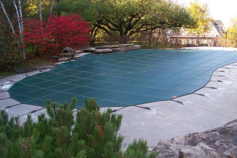 Pool safely covered in autumn